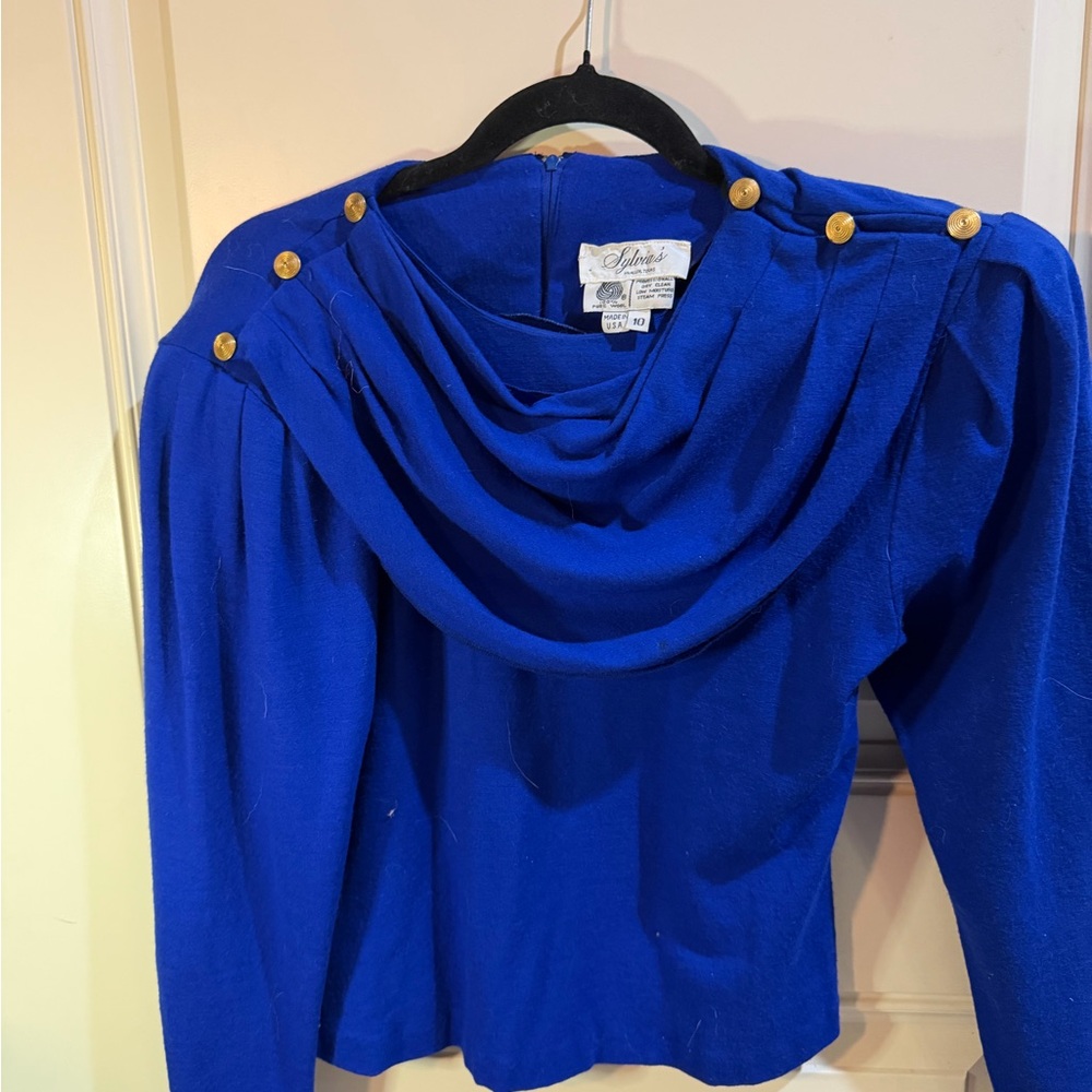Sylvia’s Royal Blue Cowl Neck Sweater Size 10 Zipper Back